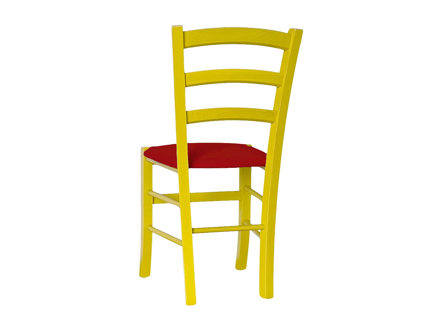 Chaise vénitienne jaune en bois avec assise en similicuir rouge