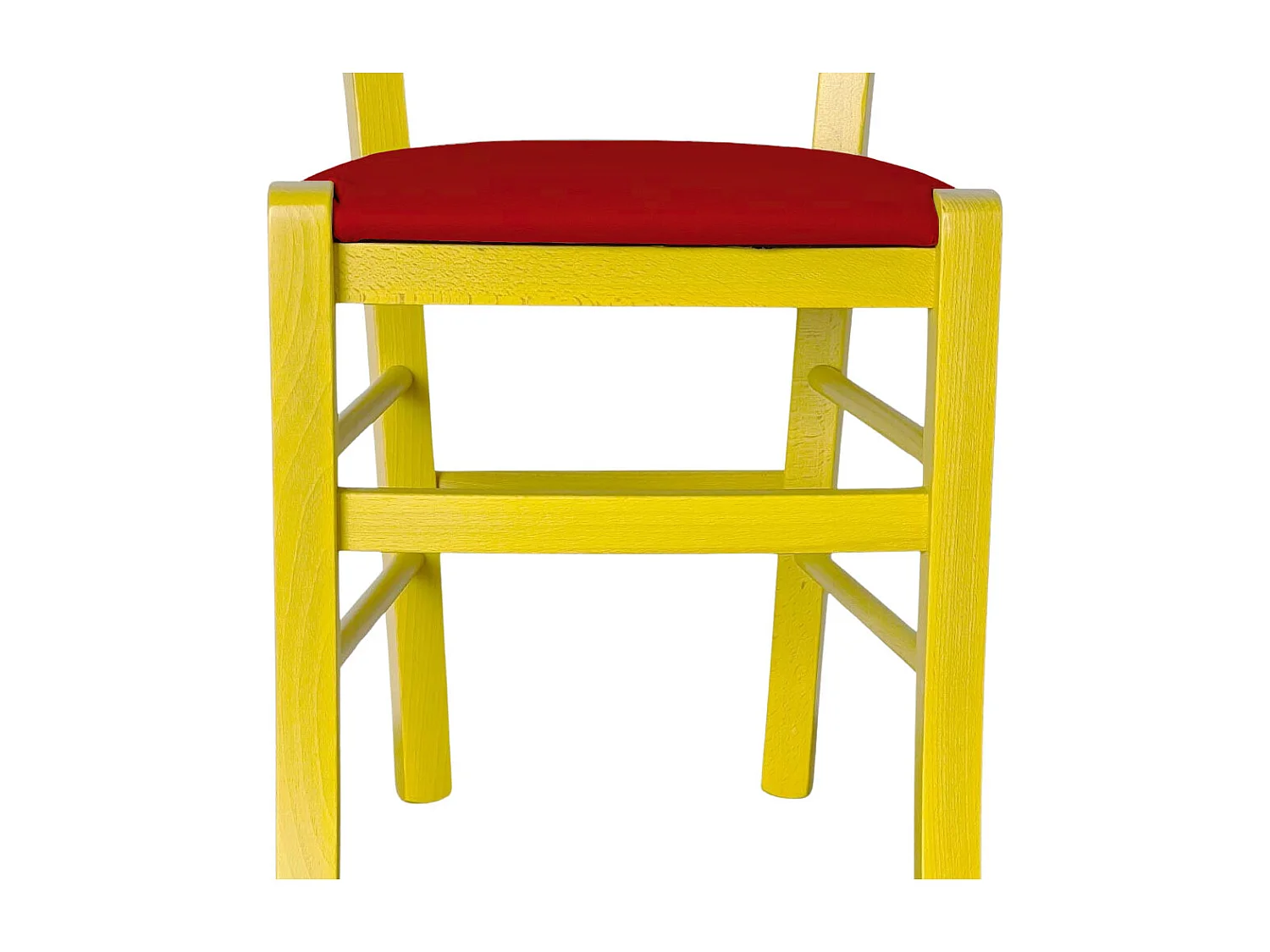 Chaise vénitienne jaune en bois avec assise en similicuir rouge