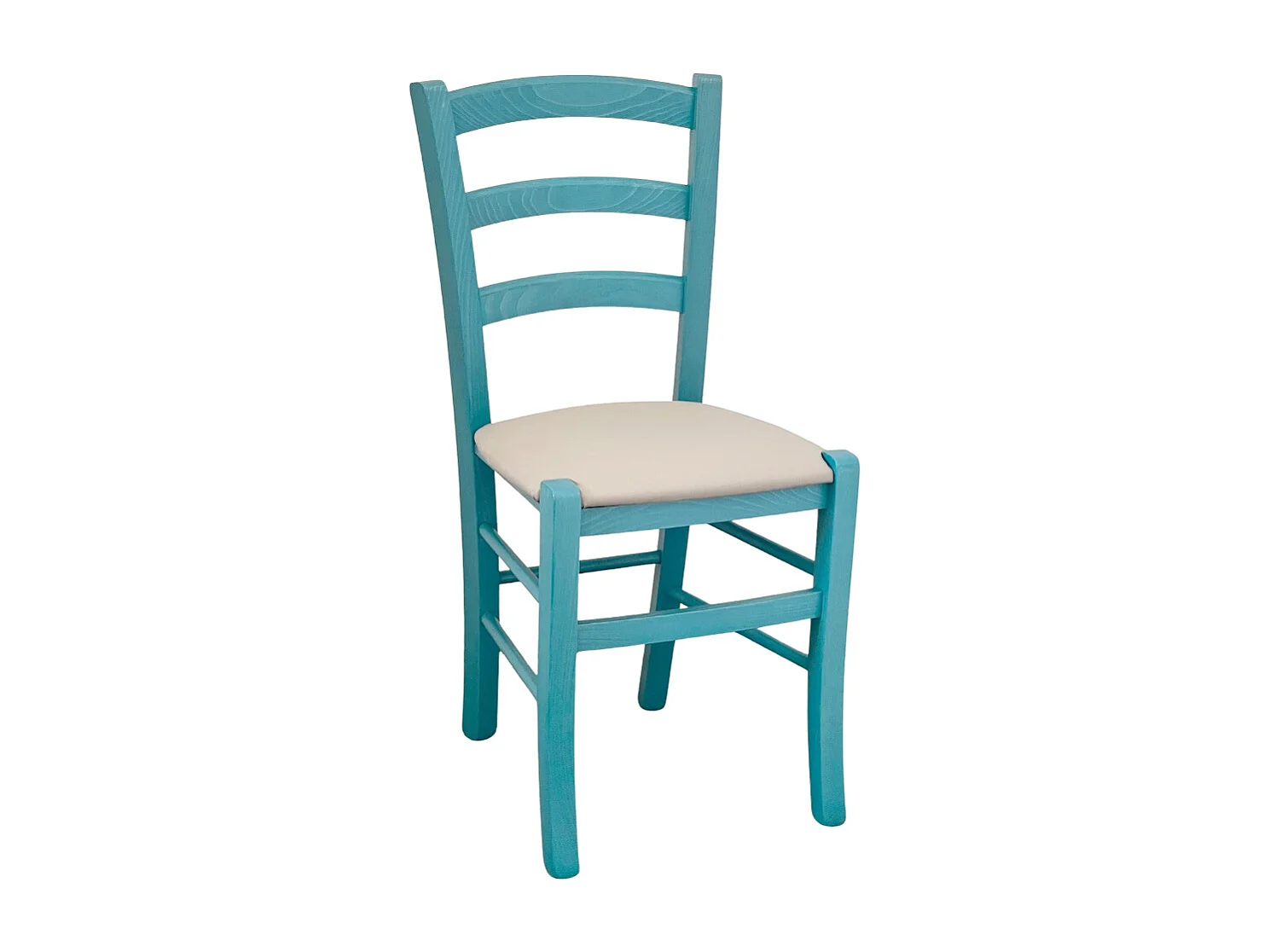 Chaise en bois Turquoise Venezia avec assise en similicuir beige