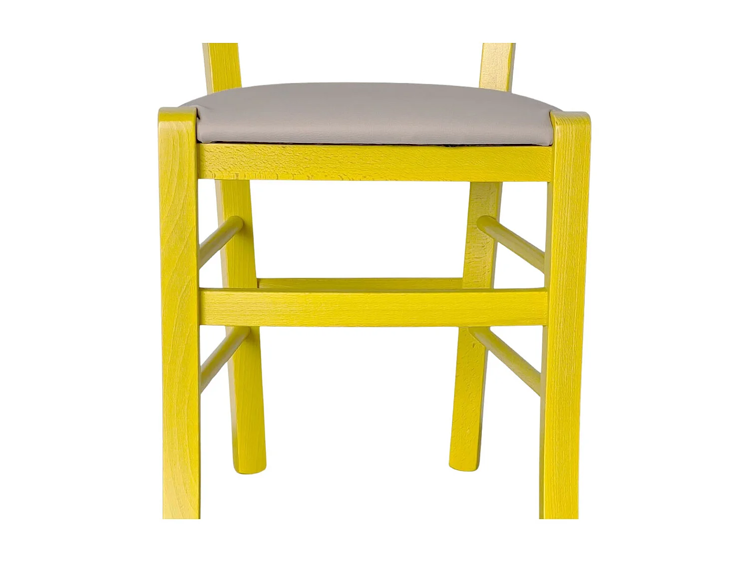 Chaise vénitienne en bois jaune avec assise en similicuir gris tourterelle