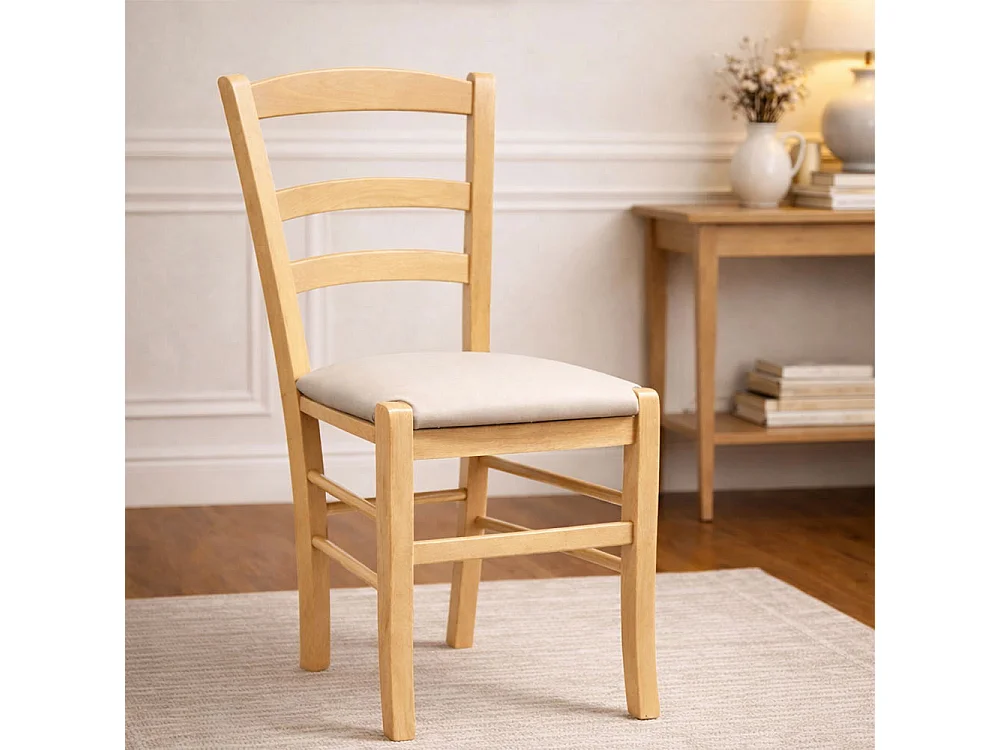 Chaises de salle à manger Paesana en bois naturel avec assises rembourrées beiges