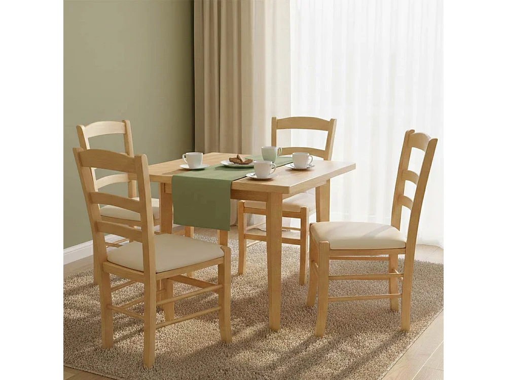 Chaises de salle à manger Paesana en bois naturel avec assises rembourrées beiges