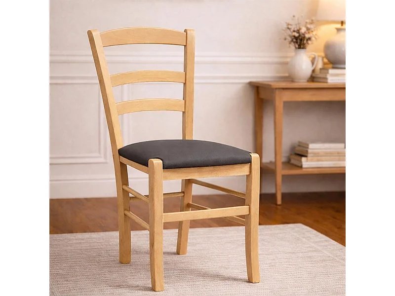 Chaises de salle à manger Paesana en bois naturel avec assise rembourrée anthracite