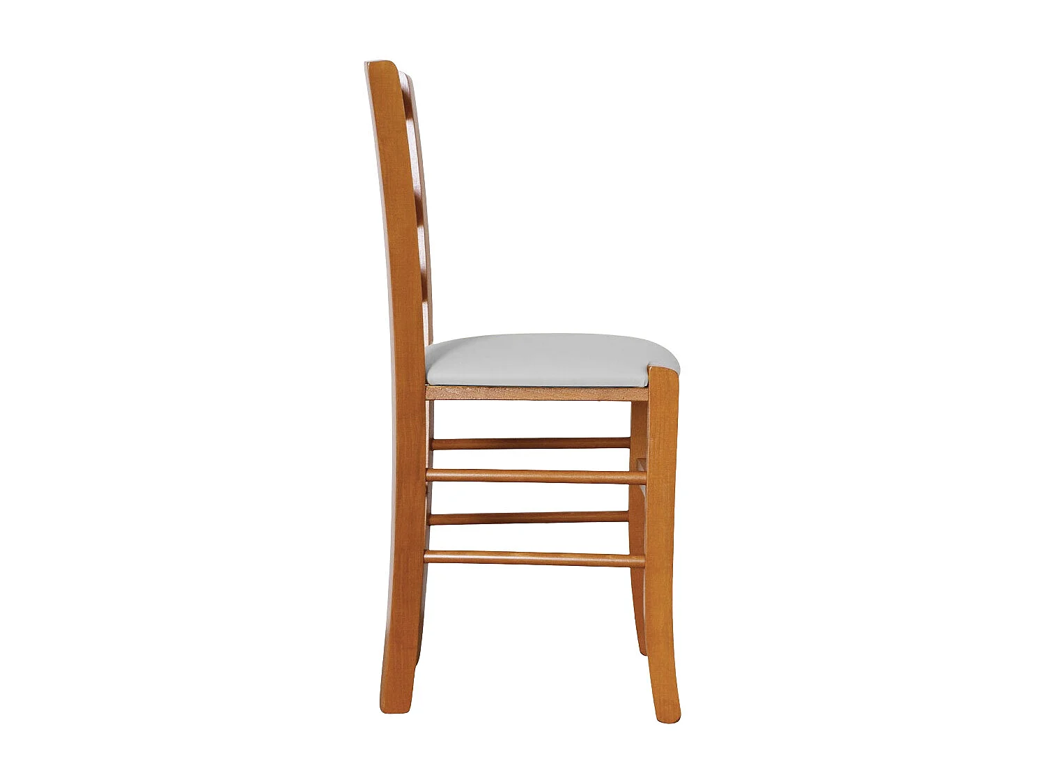 Chaise en bois de cerisier vénitien avec assise rembourrée en similicuir gris clair