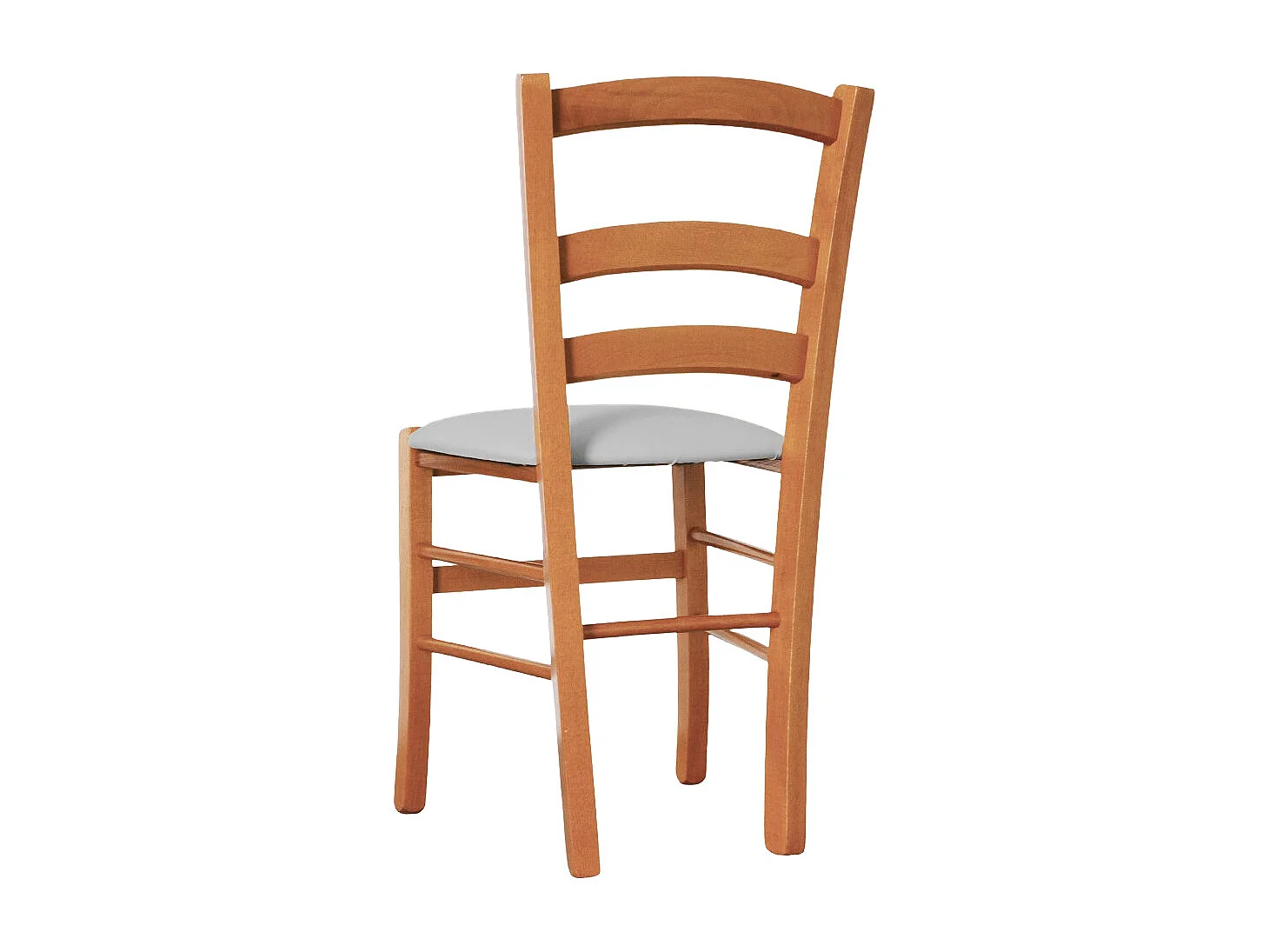 Chaise en bois de cerisier vénitien avec assise rembourrée en similicuir gris clair