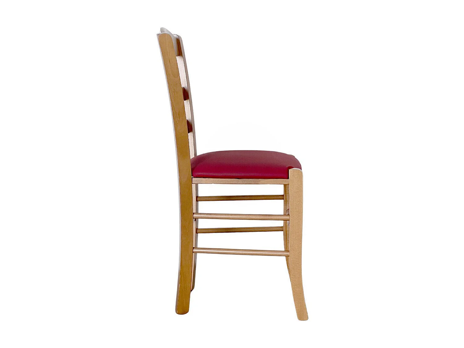 Fauteuil Loris en noyer clair avec assise en similicuir rouge