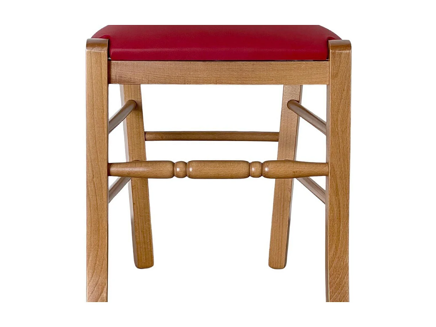 Fauteuil Loris en noyer clair avec assise en similicuir rouge