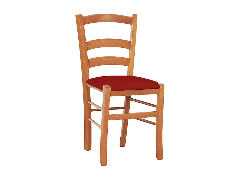 Chaise vénitienne en bois de cerisier avec assise rembourrée en similicuir rouge