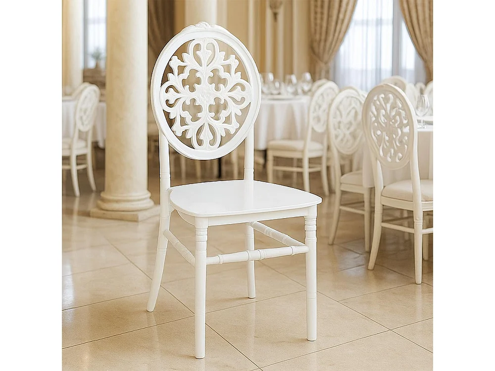 Sedia Venus in plastica polipropilene bianco con schienale decorato impilabile