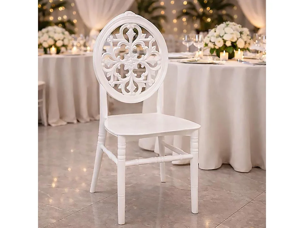 Sedia Venus in plastica polipropilene bianco con schienale decorato impilabile