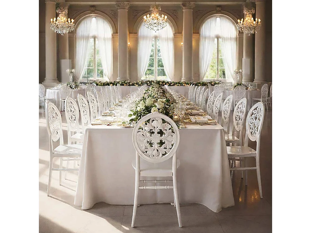 Sedia Venus in plastica polipropilene bianco con schienale decorato impilabile