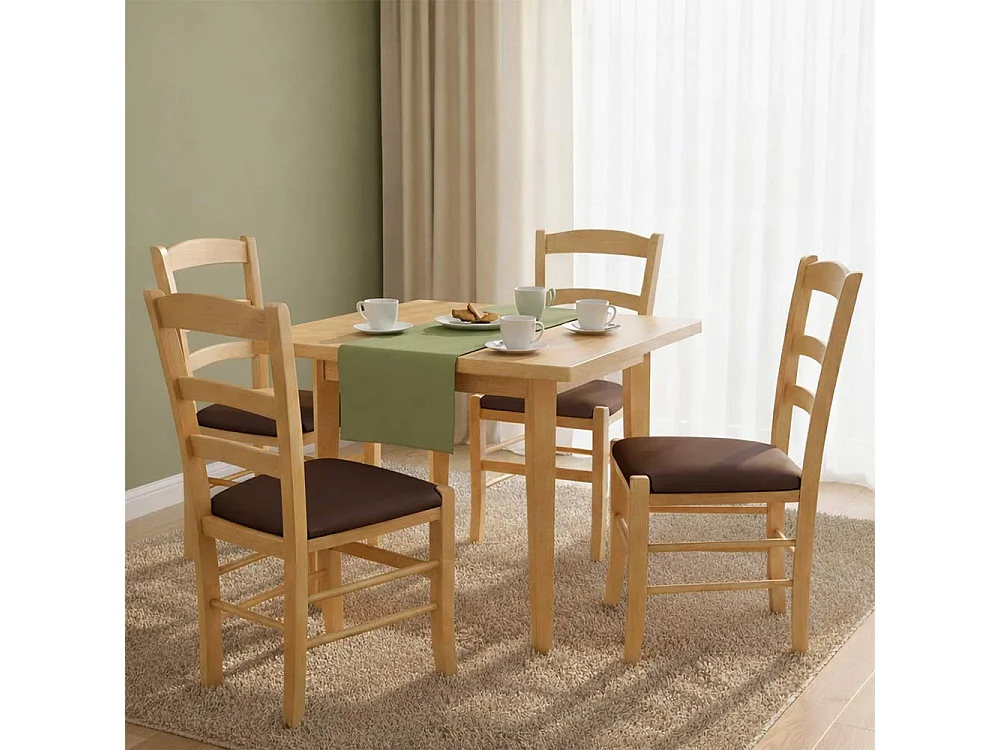 Chaises de salle à manger Paesana en bois naturel avec assise rembourrée marron