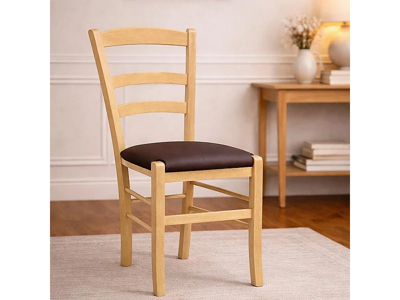Chaises de salle à manger Paesana en bois naturel avec assise rembourrée marron