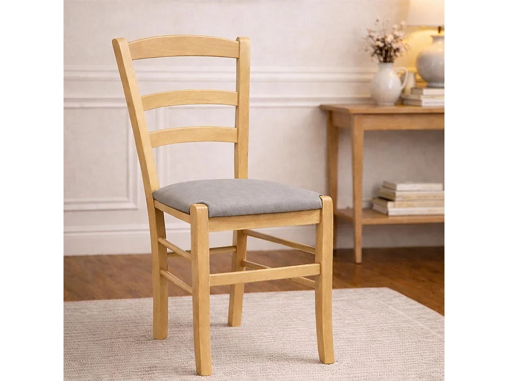 Chaises de salle à manger Paesana en bois naturel avec assise rembourrée gris clair