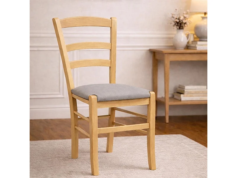 Chaises de salle à manger Paesana en bois naturel avec assise rembourrée gris clair