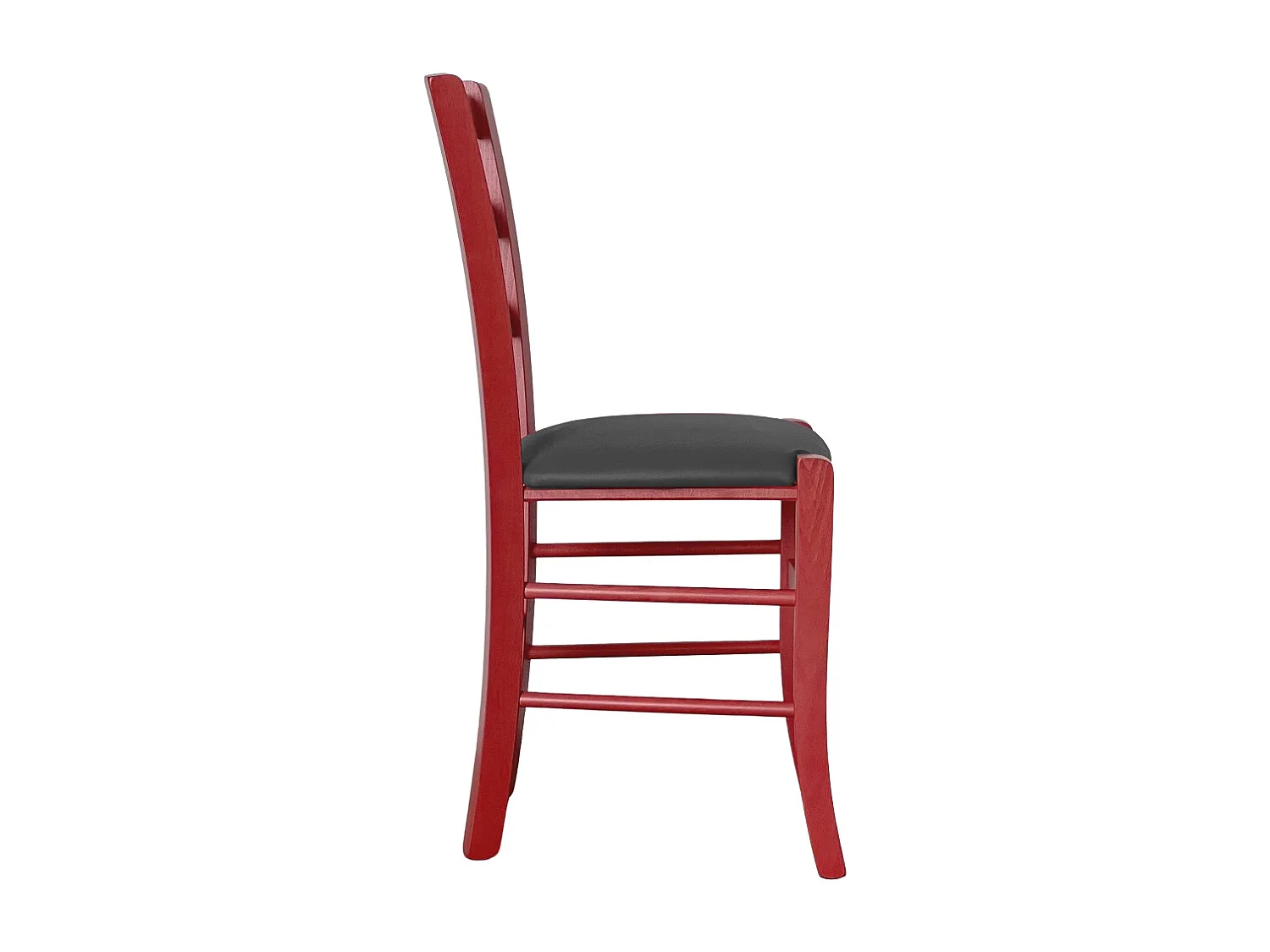 Chaise vénitienne rouge en bois avec assise en similicuir gris anthracite