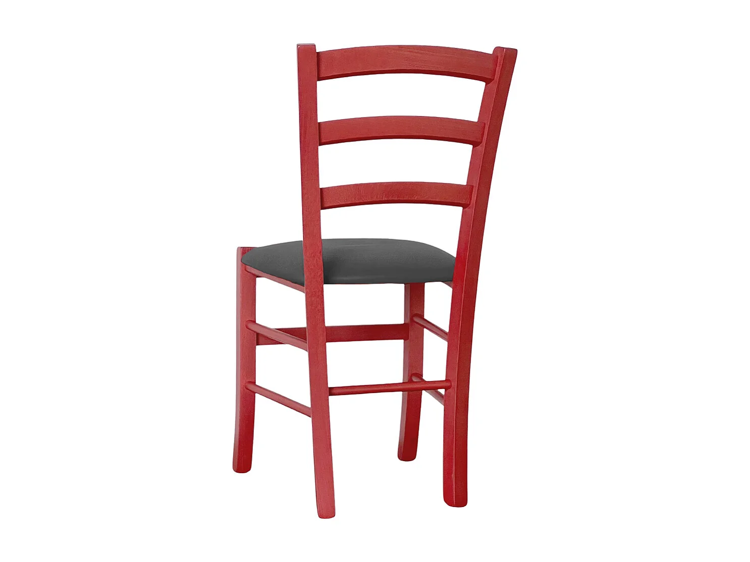 Chaise vénitienne rouge en bois avec assise en similicuir gris anthracite