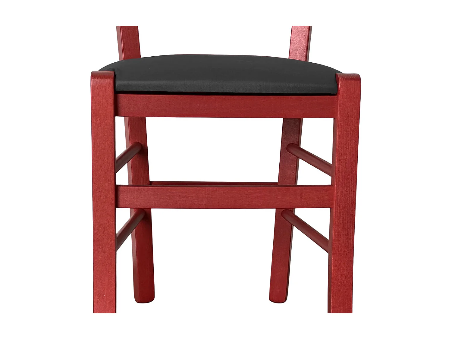 Chaise vénitienne rouge en bois avec assise en similicuir gris anthracite