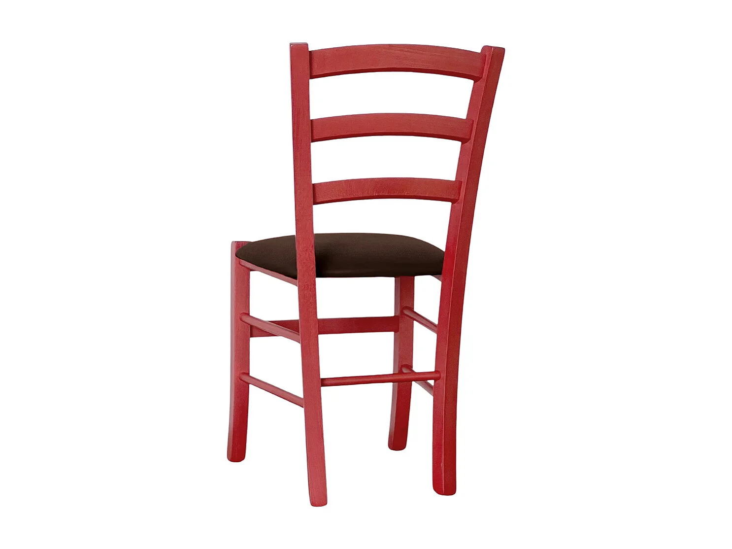 Chaise vénitienne rouge en bois avec assise en similicuir marron