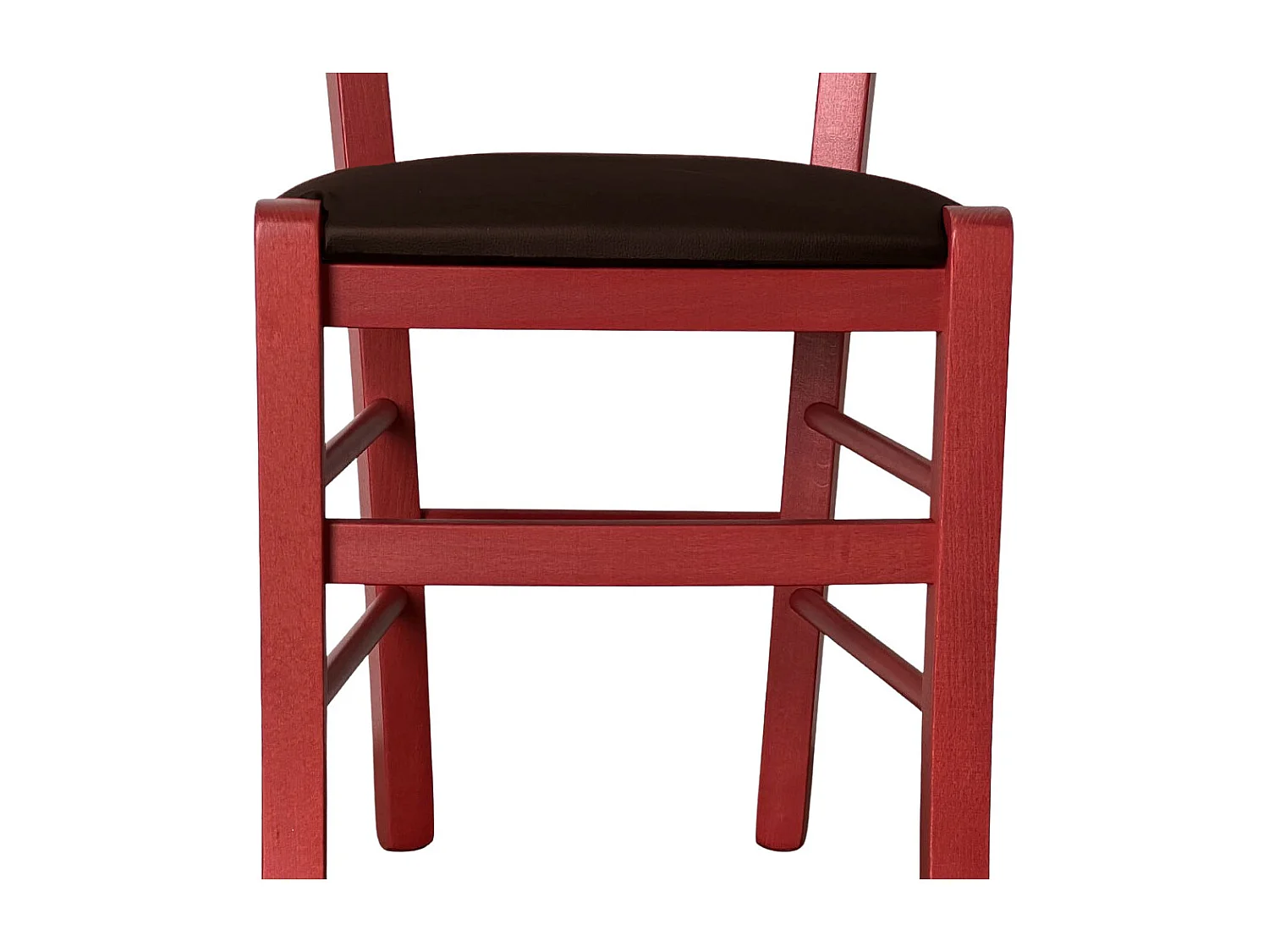 Chaise vénitienne rouge en bois avec assise en similicuir marron