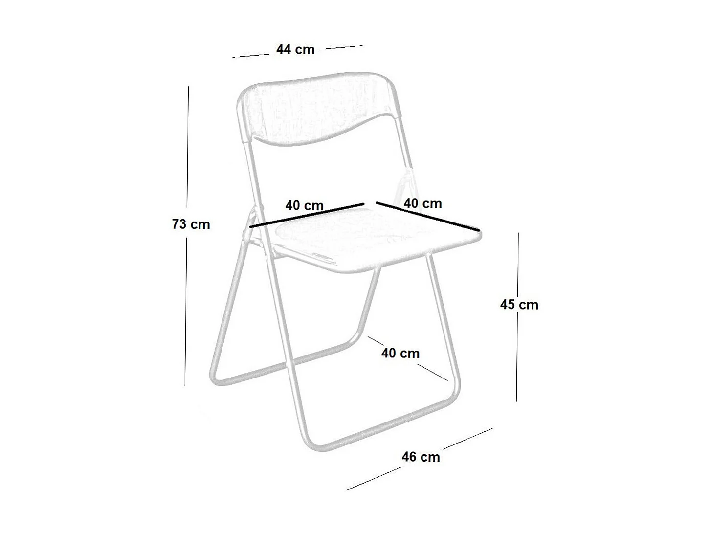 Chaise de poker pliante noire, H 45 cm, en fer et plastique, peu encombrante et pliable.