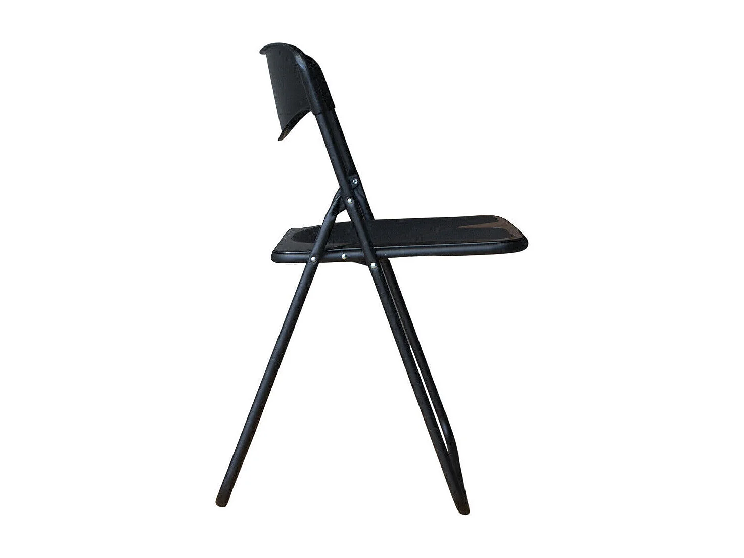 Chaise de poker pliante noire, H 45 cm, en fer et plastique, peu encombrante et pliable.