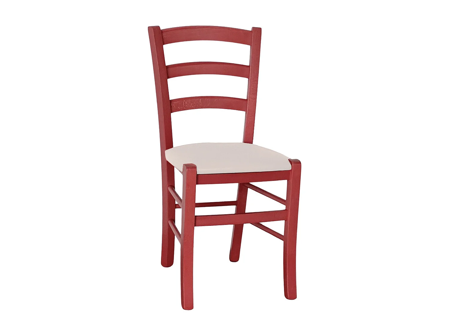 Chaise vénitienne rouge en bois avec assise en similicuir gris clair