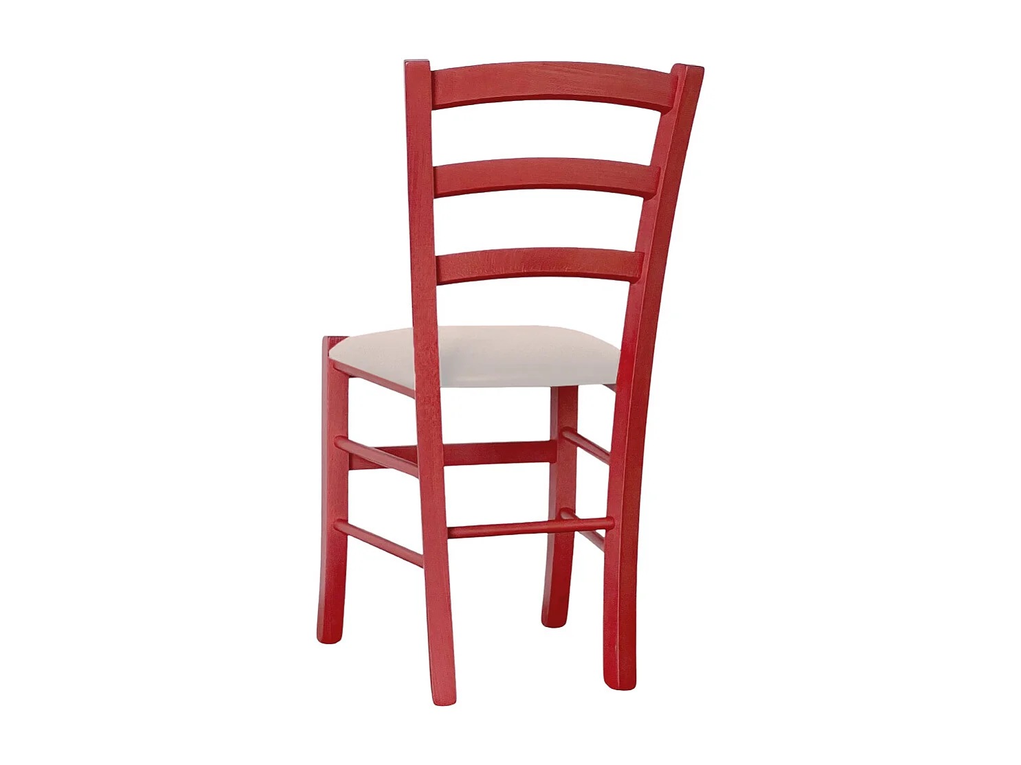 Chaise vénitienne rouge en bois avec assise en similicuir gris clair