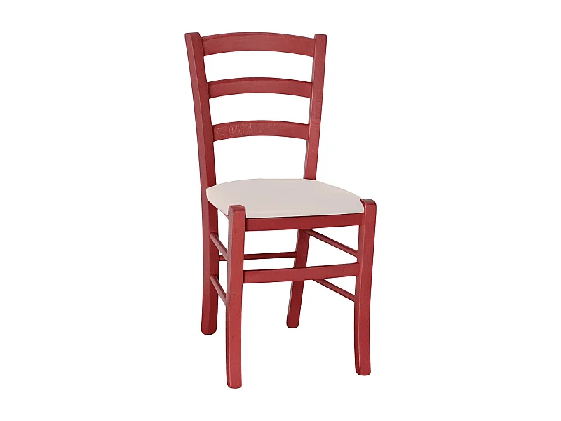 Chaise vénitienne rouge en bois avec assise en similicuir gris clair