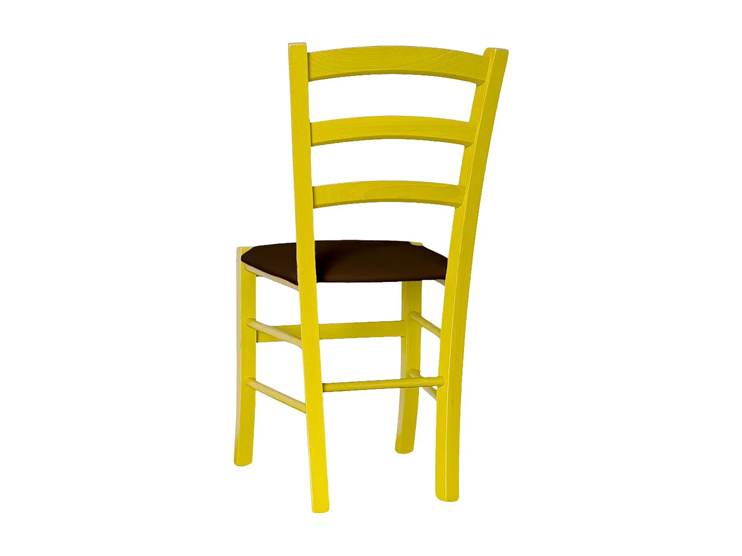 Chaise vénitienne jaune en bois avec assise en similicuir marron