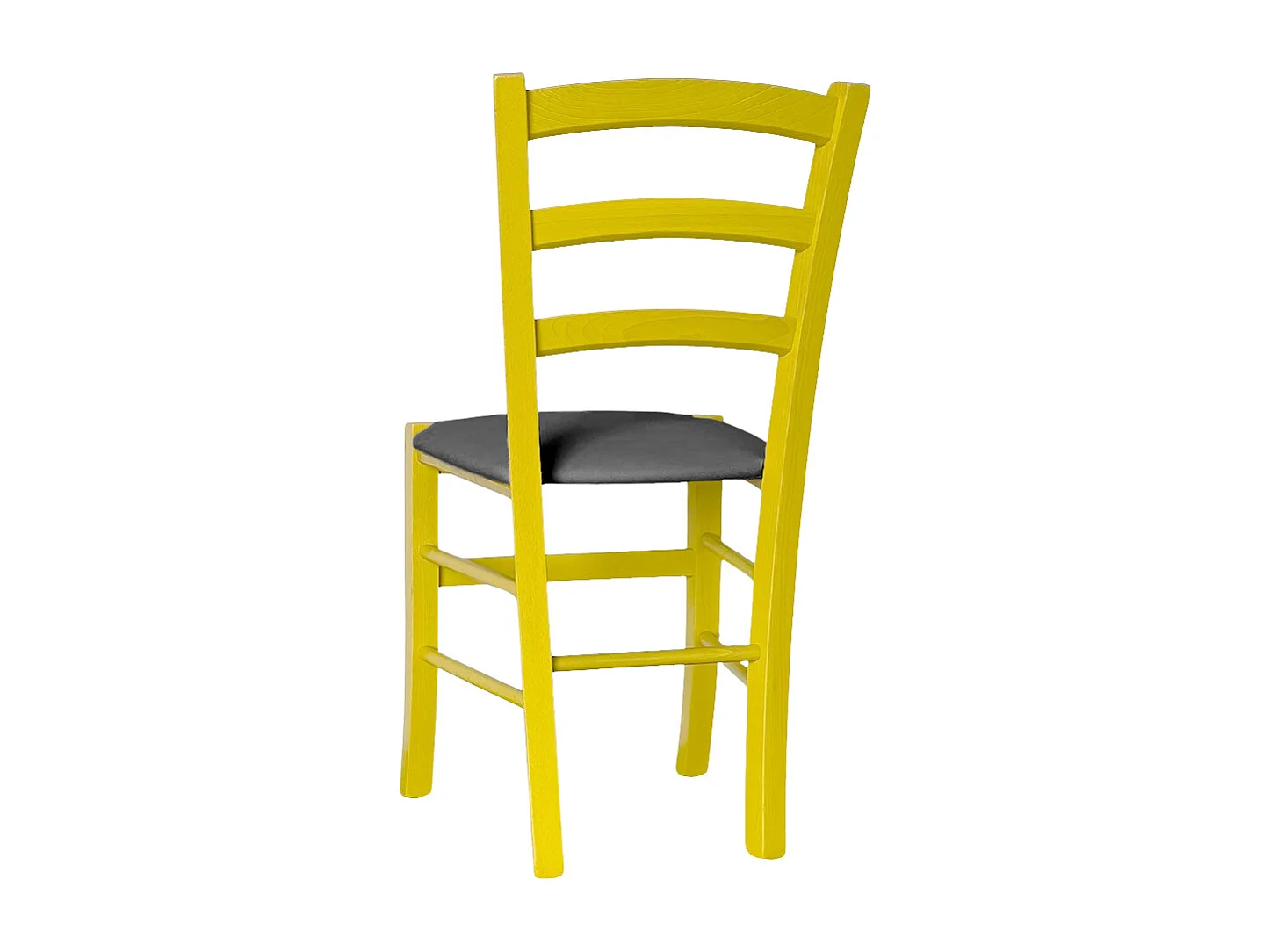 Chaise en bois jaune Venezia avec assise en similicuir gris anthracite