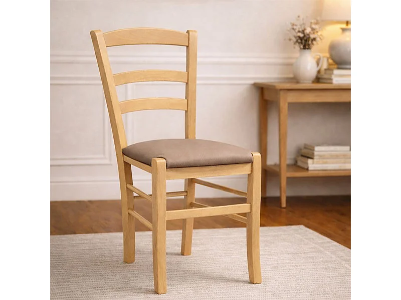 Chaises de salle à manger Paesana en bois naturel avec assise rembourrée gris tourterelle