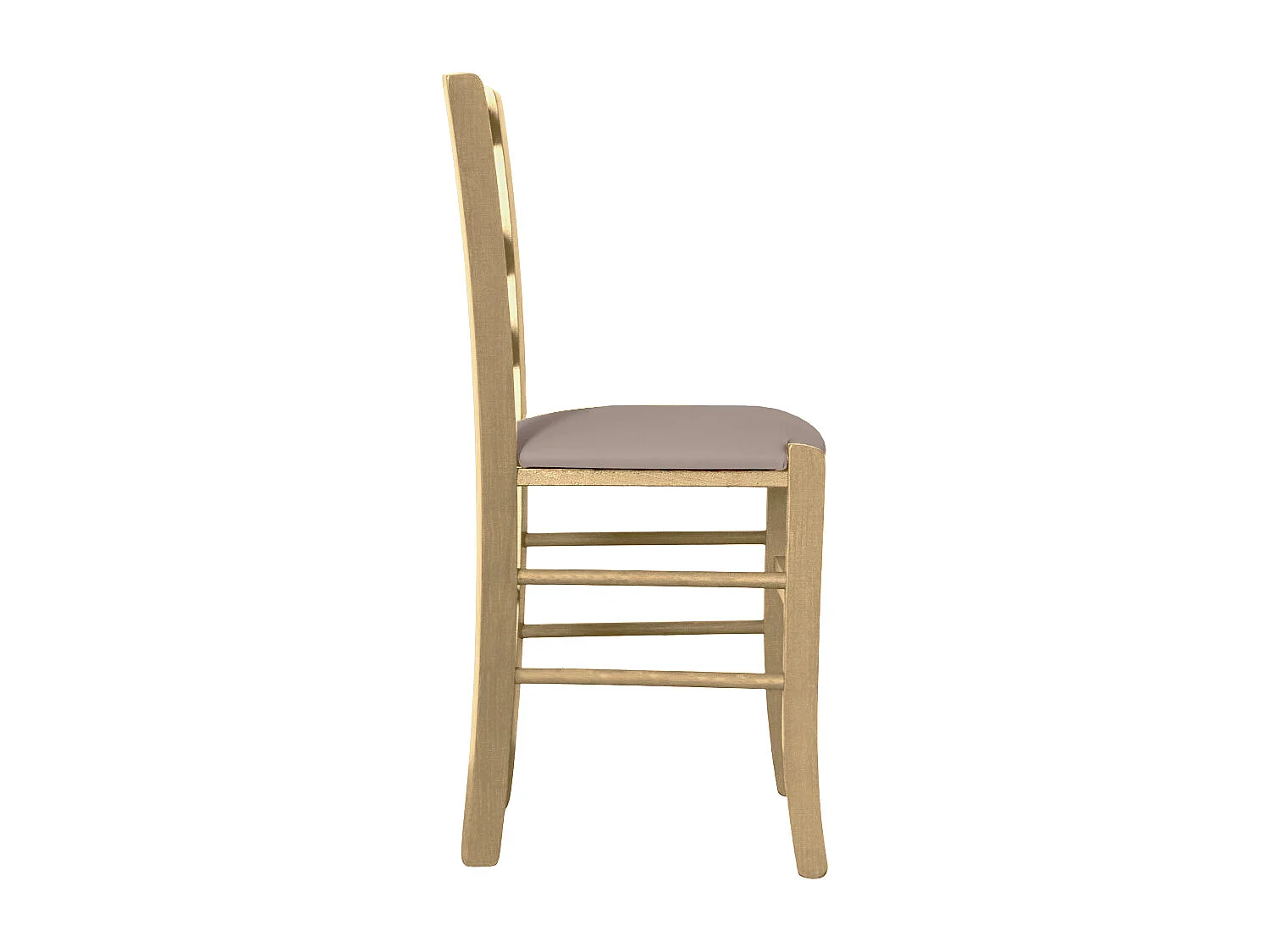 Chaise en bois vénitien naturel avec assise en similicuir gris tourterelle