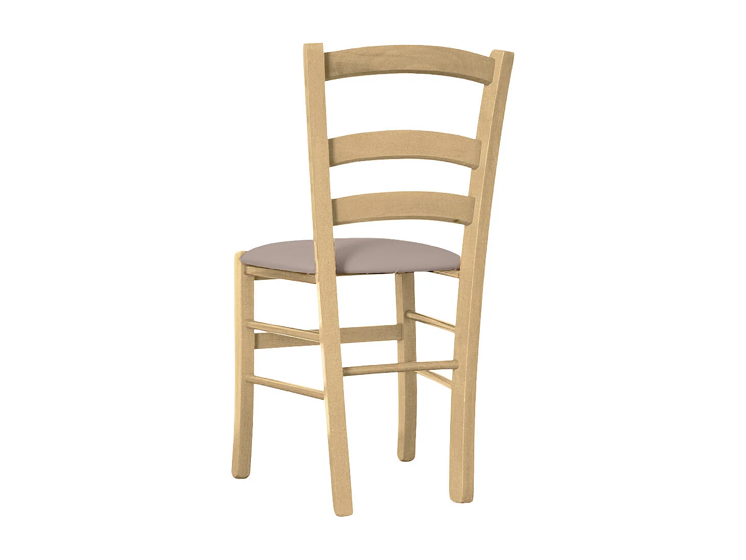 Chaise en bois vénitien naturel avec assise en similicuir gris tourterelle