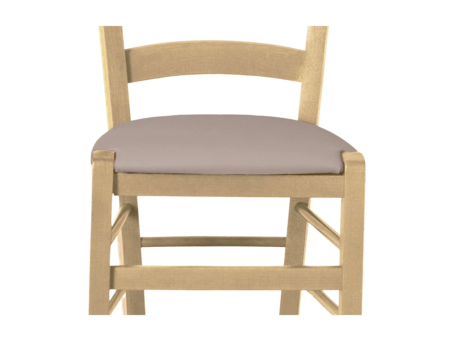 Chaise en bois vénitien naturel avec assise en similicuir gris tourterelle