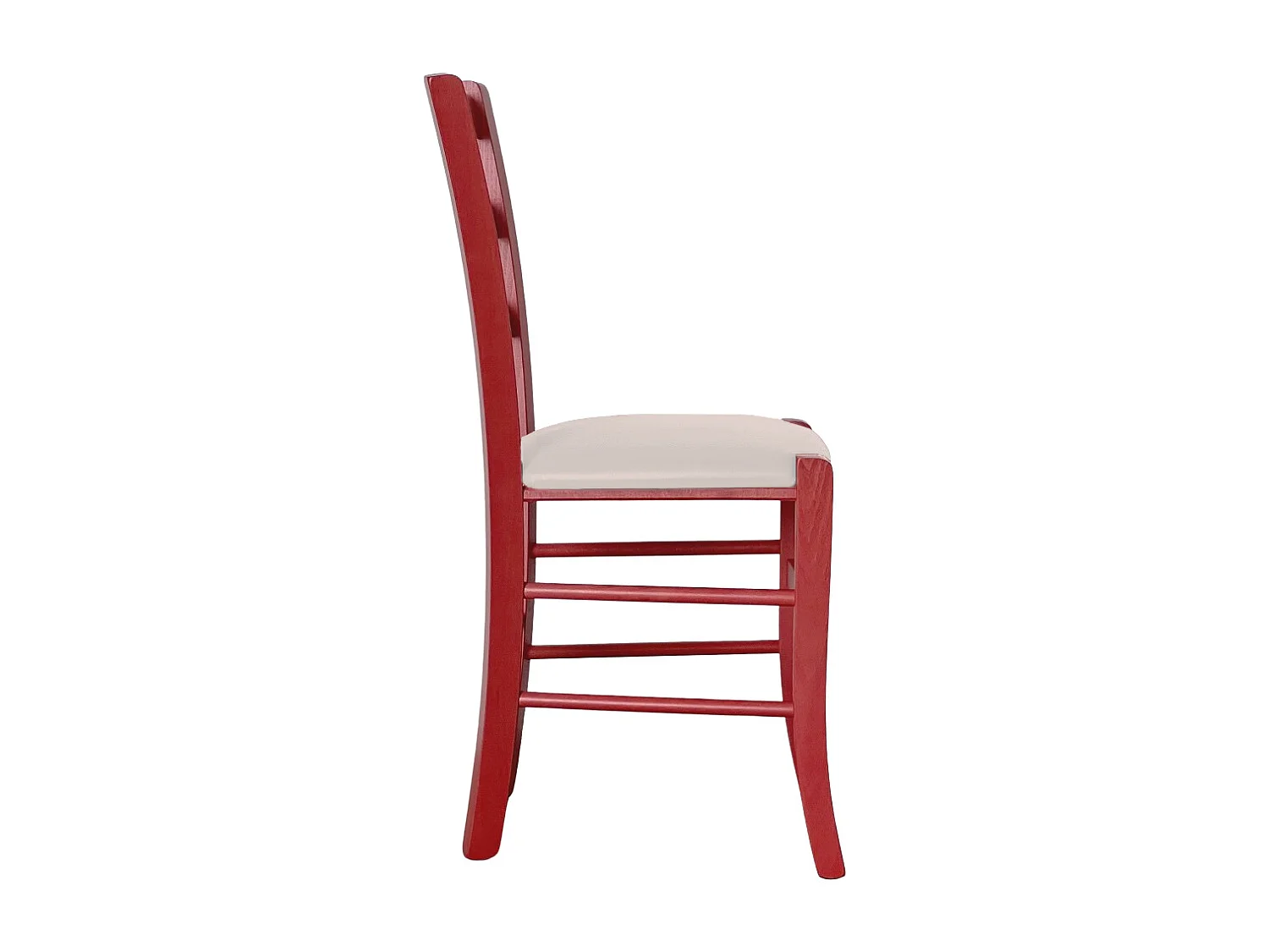 Chaise vénitienne rouge en bois avec assise en similicuir beige