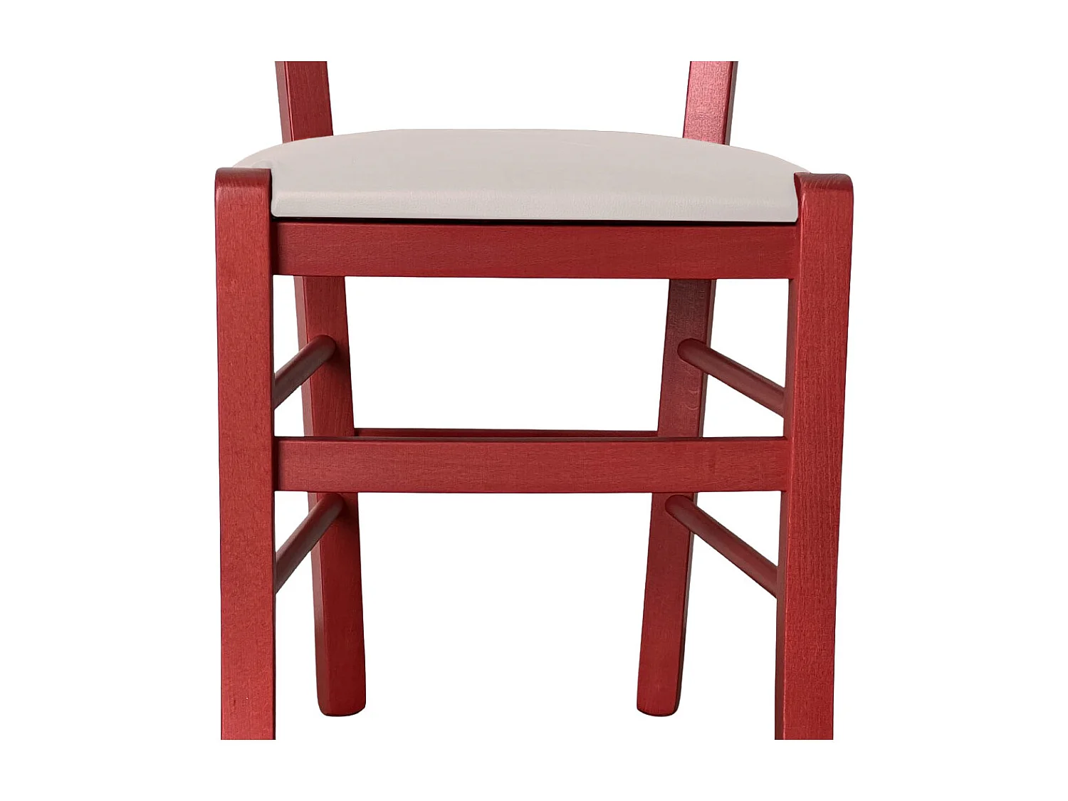 Chaise vénitienne rouge en bois avec assise en similicuir beige