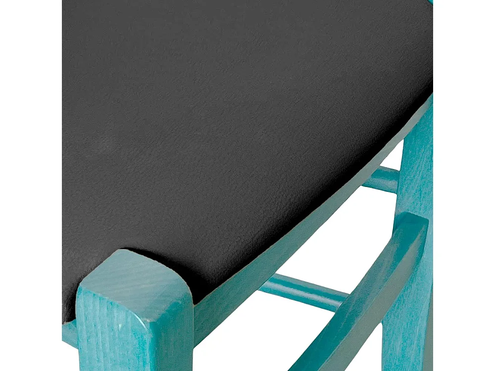 Chaise Venezia en bois turquoise avec assise en similicuir gris clair
