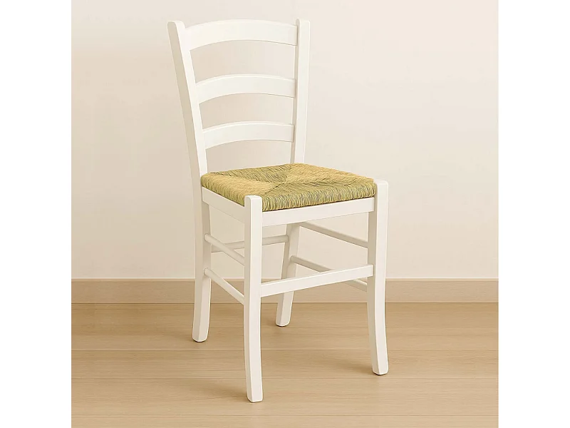 Sedia in legno venezia bianca laccata con seduta in paglia palustre intrecciata