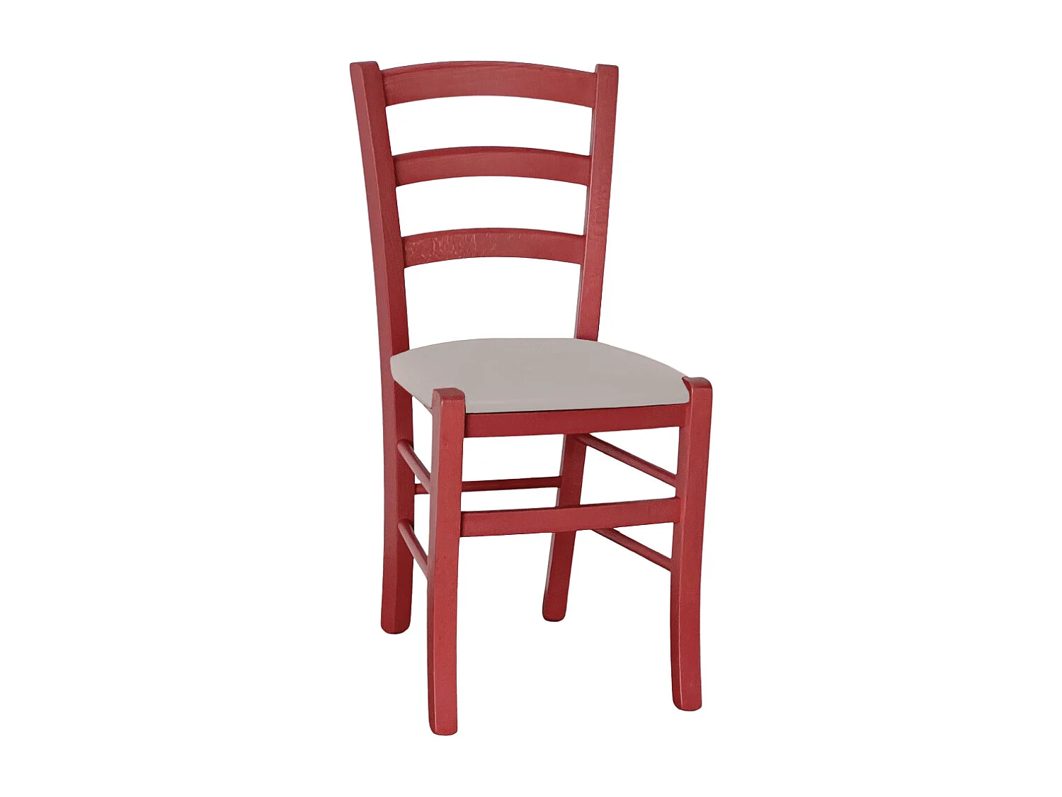 Chaise vénitienne rouge en bois avec assise en similicuir gris tourterelle