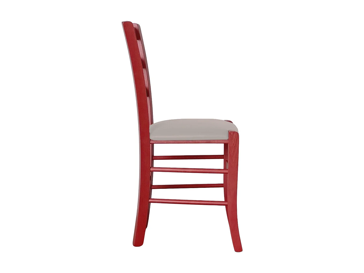 Chaise vénitienne rouge en bois avec assise en similicuir gris tourterelle