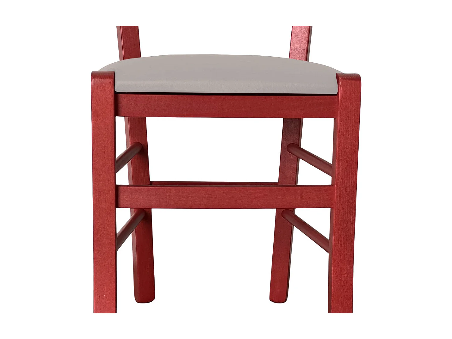 Chaise vénitienne rouge en bois avec assise en similicuir gris tourterelle