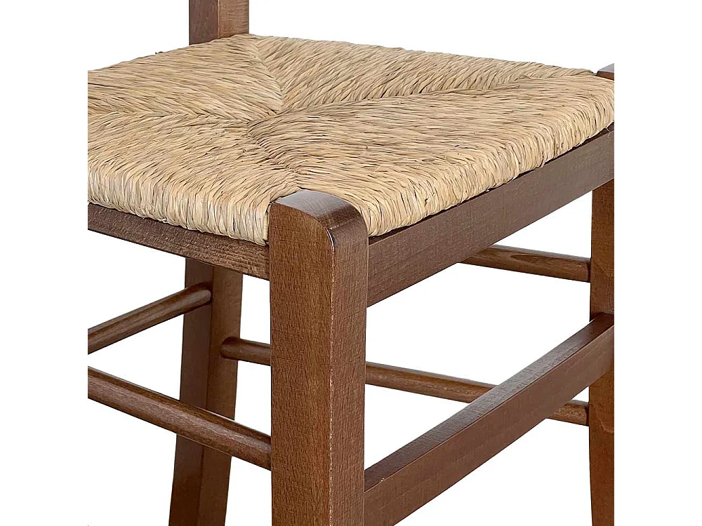 Chaise de salle à manger Paesana en noyer foncé avec assise en paille, idéale pour la cuisine et la maison.