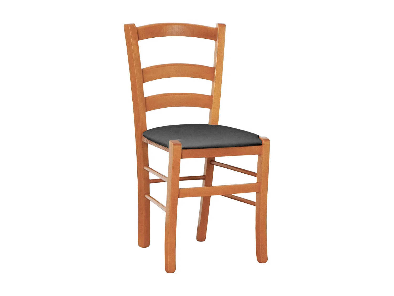 Chaise en bois de cerisier vénitien avec assise rembourrée en similicuir gris anthracite