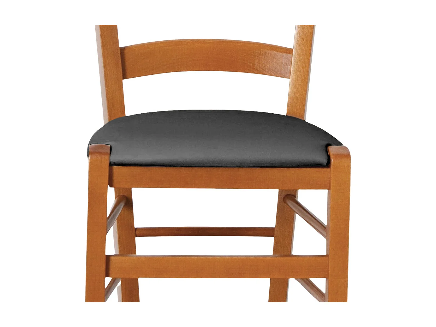 Chaise en bois de cerisier vénitien avec assise rembourrée en similicuir gris anthracite