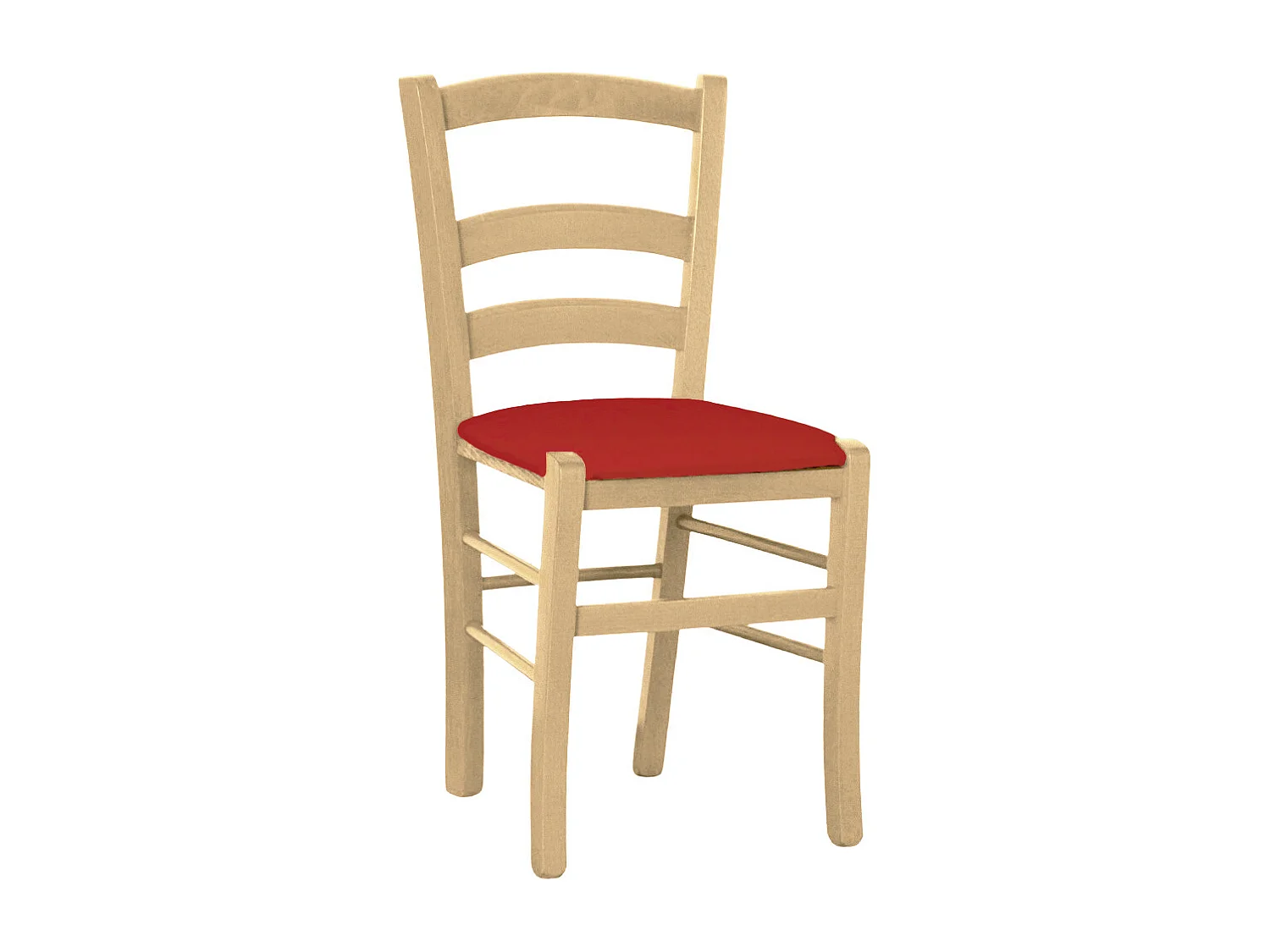 Chaise en bois vénitien naturel avec assise en similicuir rouge