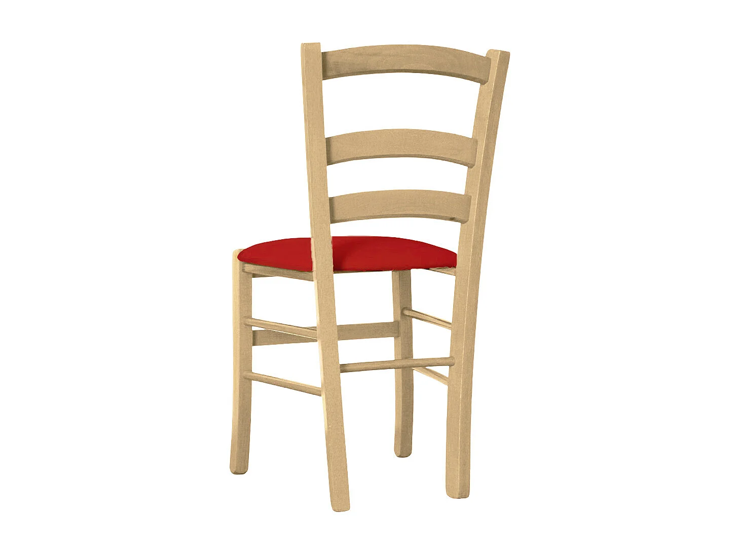 Chaise en bois vénitien naturel avec assise en similicuir rouge