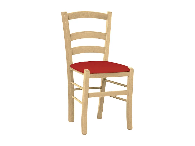 Chaise en bois vénitien naturel avec assise en similicuir rouge