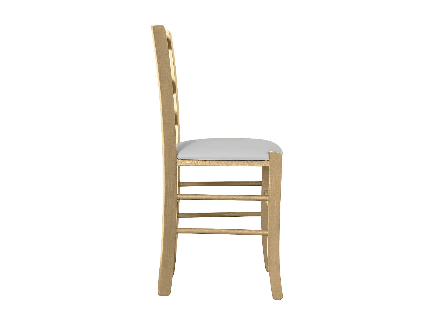 Chaise en bois vénitien naturel avec assise en similicuir gris clair