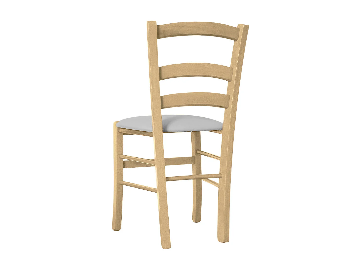 Chaise en bois vénitien naturel avec assise en similicuir gris clair